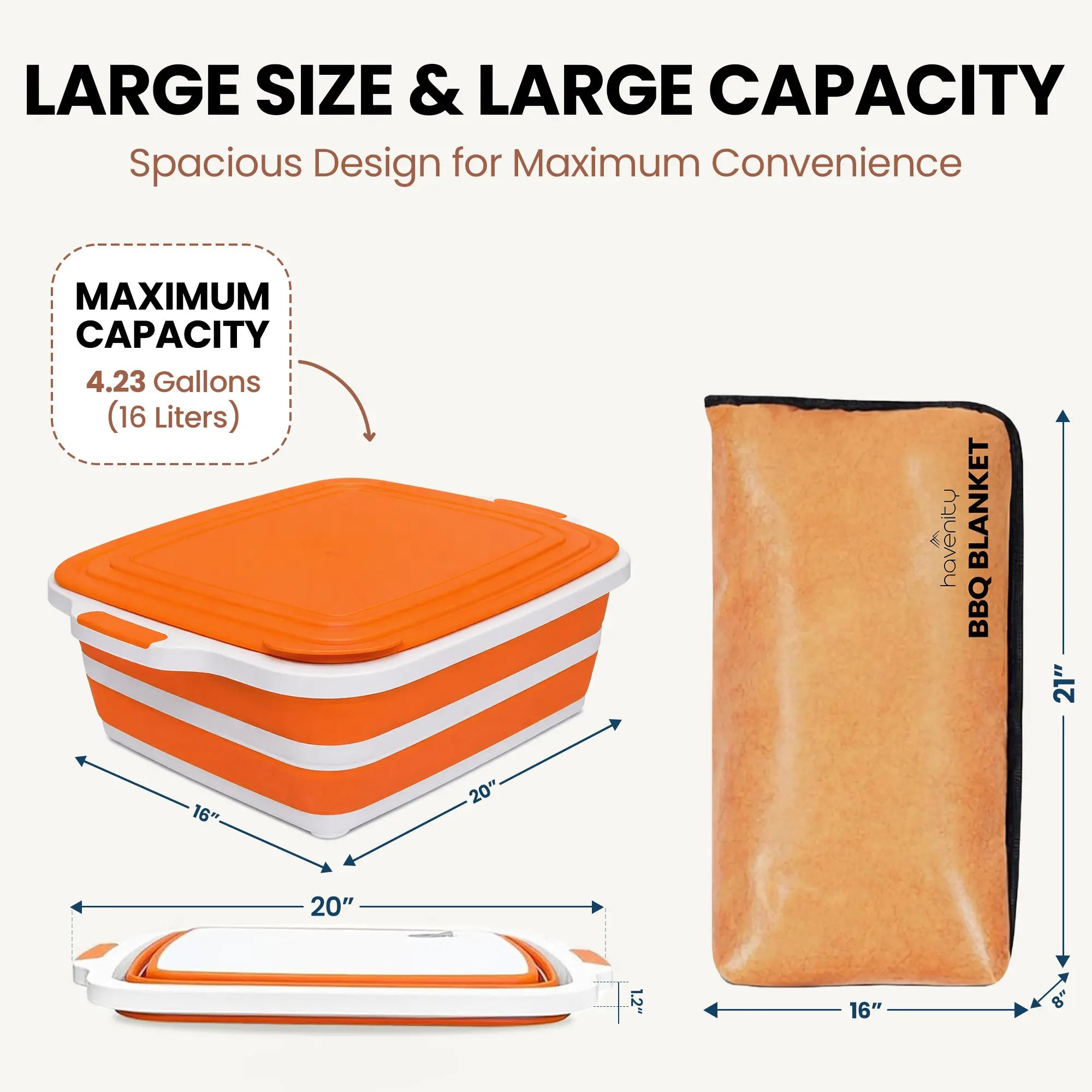 HAVENITY BBQ Prep Tub Kit, 16L Collapsible Silicone Basin with Cutting Board Lid and Insulated Meat Resting Bag, Portable Grill Accessories for Camping, Great Dad Gifts summerwins