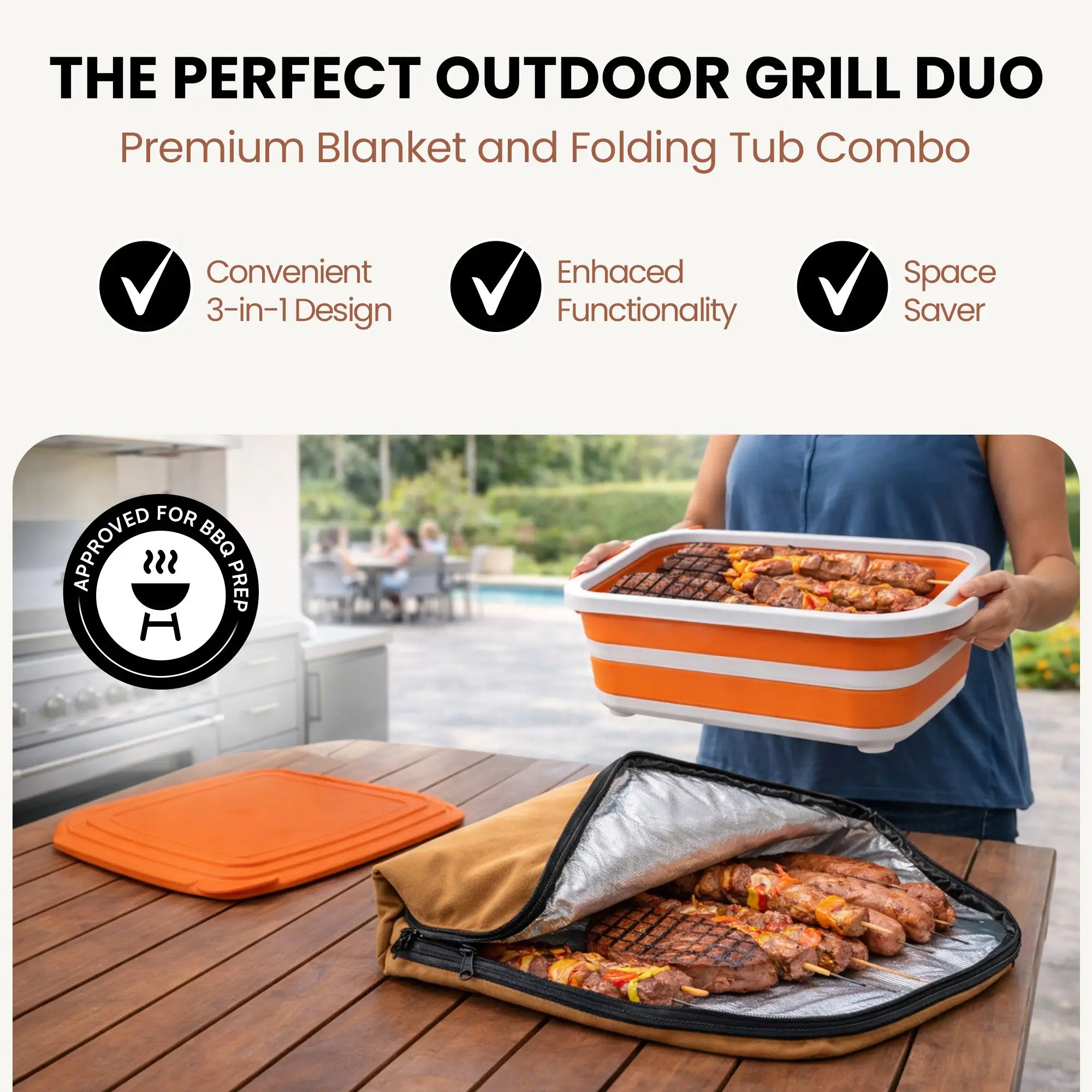 HAVENITY BBQ Prep Tub Kit, 16L Collapsible Silicone Basin with Cutting Board Lid and Insulated Meat Resting Bag, Portable Grill Accessories for Camping, Great Dad Gifts summerwins