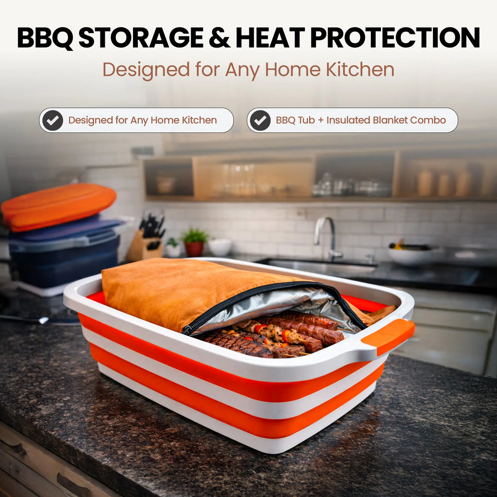 HAVENITY BBQ Prep Tub Kit, 16L Collapsible Silicone Basin with Cutting Board Lid and Insulated Meat Resting Bag, Portable Grill Accessories for Camping, Great Dad Gifts summerwins