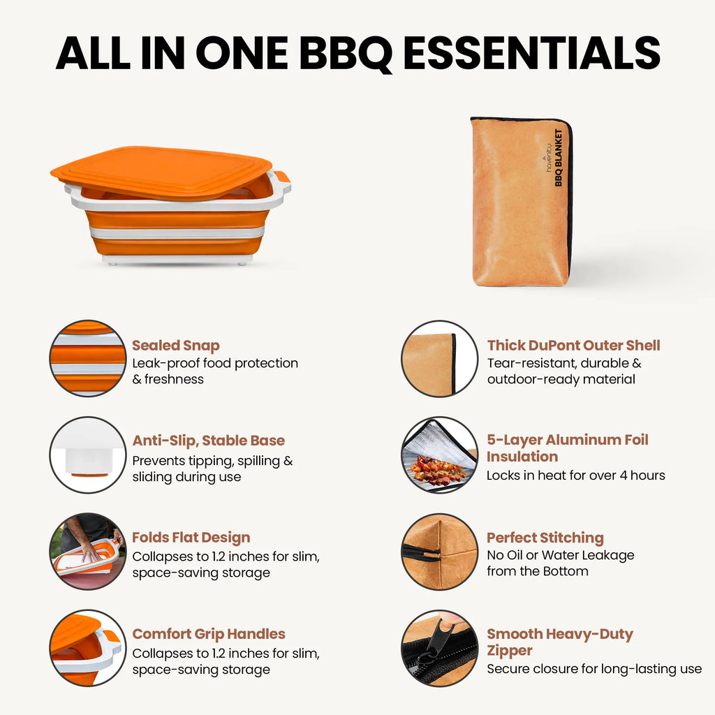 HAVENITY BBQ Prep Tub Kit, 16L Collapsible Silicone Basin with Cutting Board Lid and Insulated Meat Resting Bag, Portable Grill Accessories for Camping, Great Dad Gifts summerwins