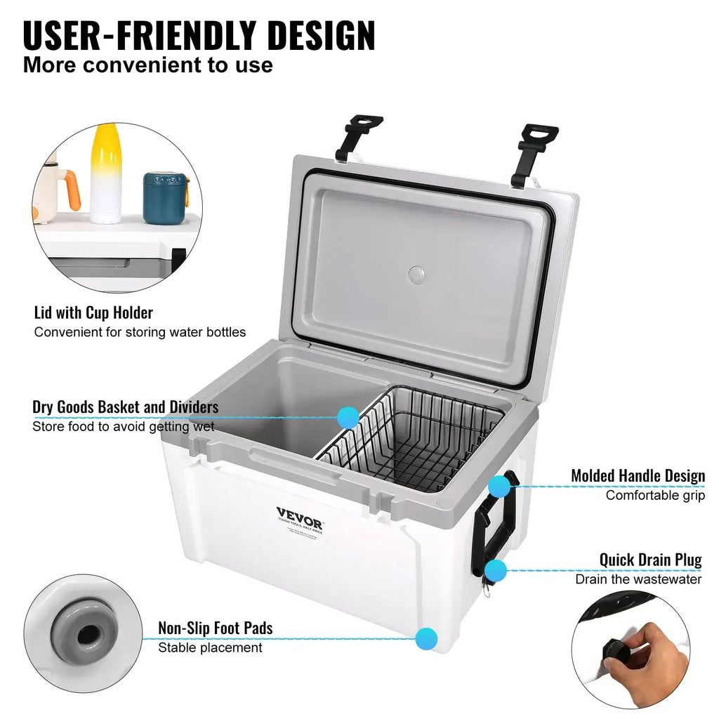 【FathersDayGift】VEVOR Insulated Portable Cooler, 52 qt, Holds 50 Cans, Ice Retention Hard Cooler with Heavy Duty Handle, Ice Chest Lunch Box for Camping, Beach, Picnic, Travel, Outdoor, Keeps Ice for up to 6 Days