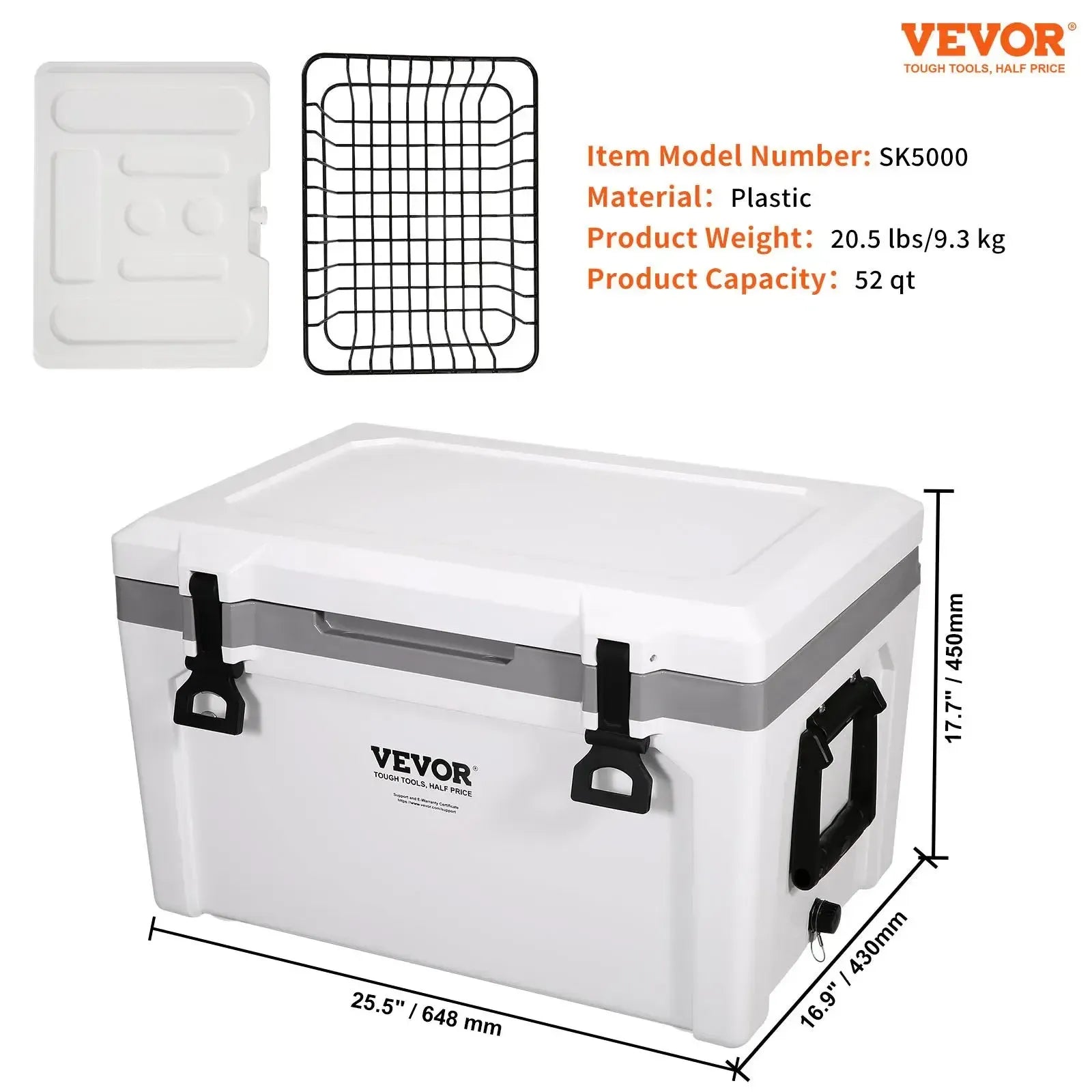 【FathersDayGift】VEVOR Insulated Portable Cooler, 52 qt, Holds 50 Cans, Ice Retention Hard Cooler with Heavy Duty Handle, Ice Chest Lunch Box for Camping, Beach, Picnic, Travel, Outdoor, Keeps Ice for up to 6 Days