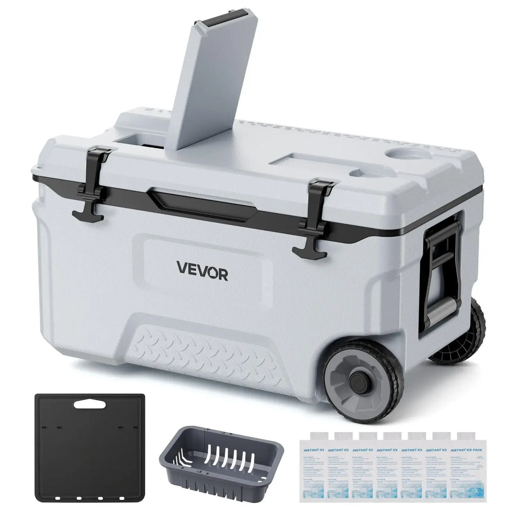 【FathersDayGift】VEVOR Hard Cooler, 52QT Portable Rolling Cooler with Wheels, Leak-Resistant Coolbox Keeps Contents Cool for 48 Hours, Ice Retention Insulated Chests, Ultra-Light for Outdoor Picnics, Grill, Camping