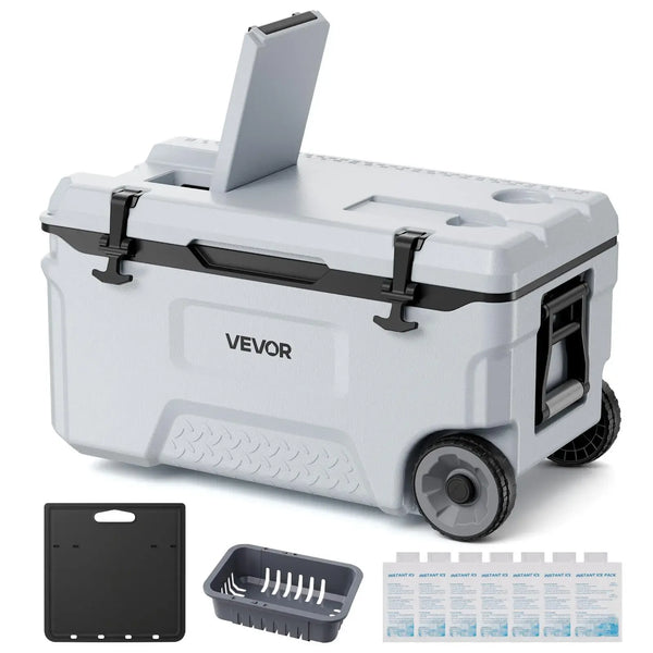 【FathersDayGift】VEVOR Hard Cooler, 52QT Portable Rolling Cooler with Wheels, Leak-Resistant Coolbox Keeps Contents Cool for 48 Hours, Ice Retention Insulated Chests, Ultra-Light for Outdoor Picnics, Grill, Camping