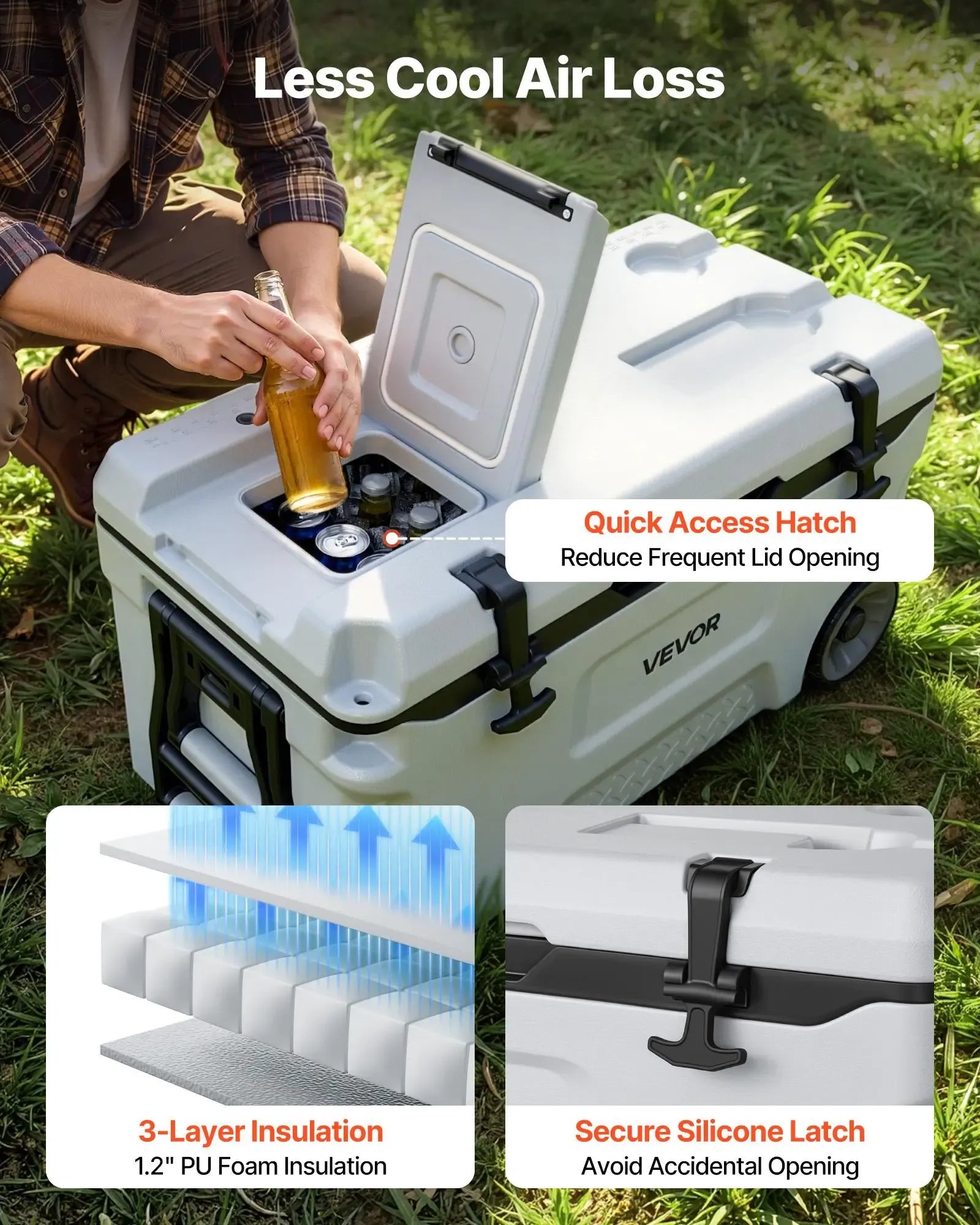 【FathersDayGift】VEVOR Hard Cooler, 52QT Portable Rolling Cooler with Wheels, Leak-Resistant Coolbox Keeps Contents Cool for 48 Hours, Ice Retention Insulated Chests, Ultra-Light for Outdoor Picnics, Grill, Camping