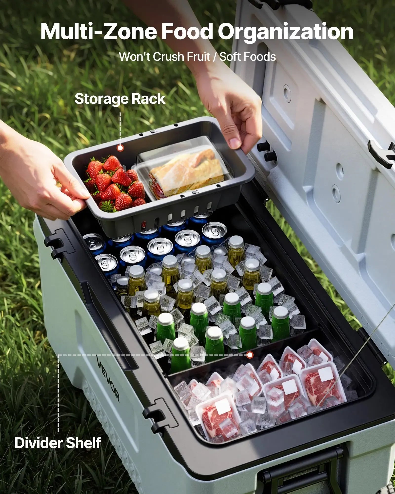 【FathersDayGift】VEVOR Hard Cooler, 52QT Portable Rolling Cooler with Wheels, Leak-Resistant Coolbox Keeps Contents Cool for 48 Hours, Ice Retention Insulated Chests, Ultra-Light for Outdoor Picnics, Grill, Camping