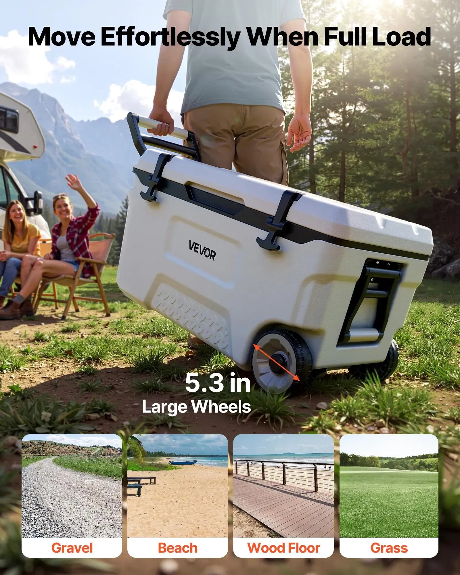 【FathersDayGift】VEVOR Hard Cooler, 52QT Portable Rolling Cooler with Wheels, Leak-Resistant Coolbox Keeps Contents Cool for 48 Hours, Ice Retention Insulated Chests, Ultra-Light for Outdoor Picnics, Grill, Camping