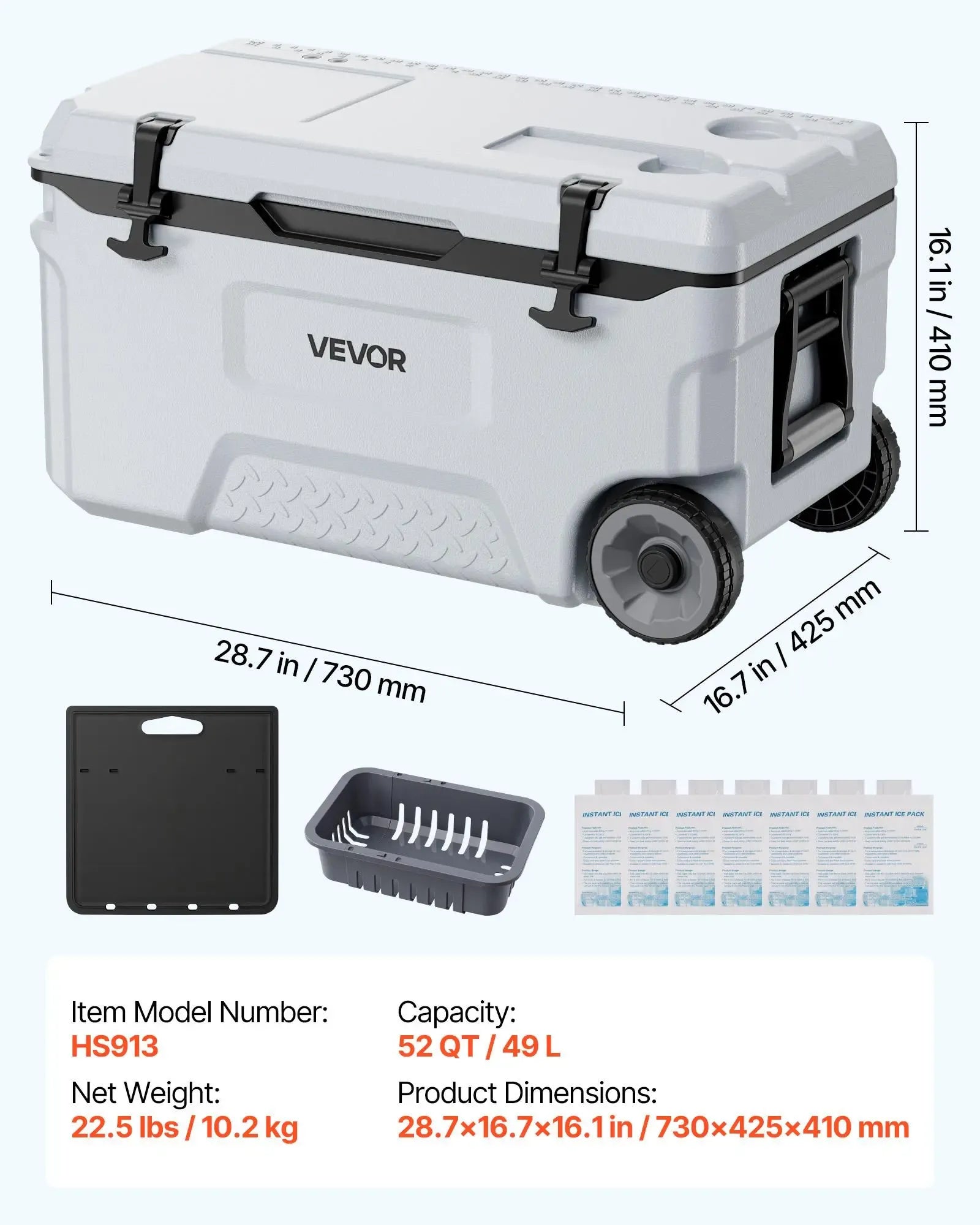 【FathersDayGift】VEVOR Hard Cooler, 52QT Portable Rolling Cooler with Wheels, Leak-Resistant Coolbox Keeps Contents Cool for 48 Hours, Ice Retention Insulated Chests, Ultra-Light for Outdoor Picnics, Grill, Camping