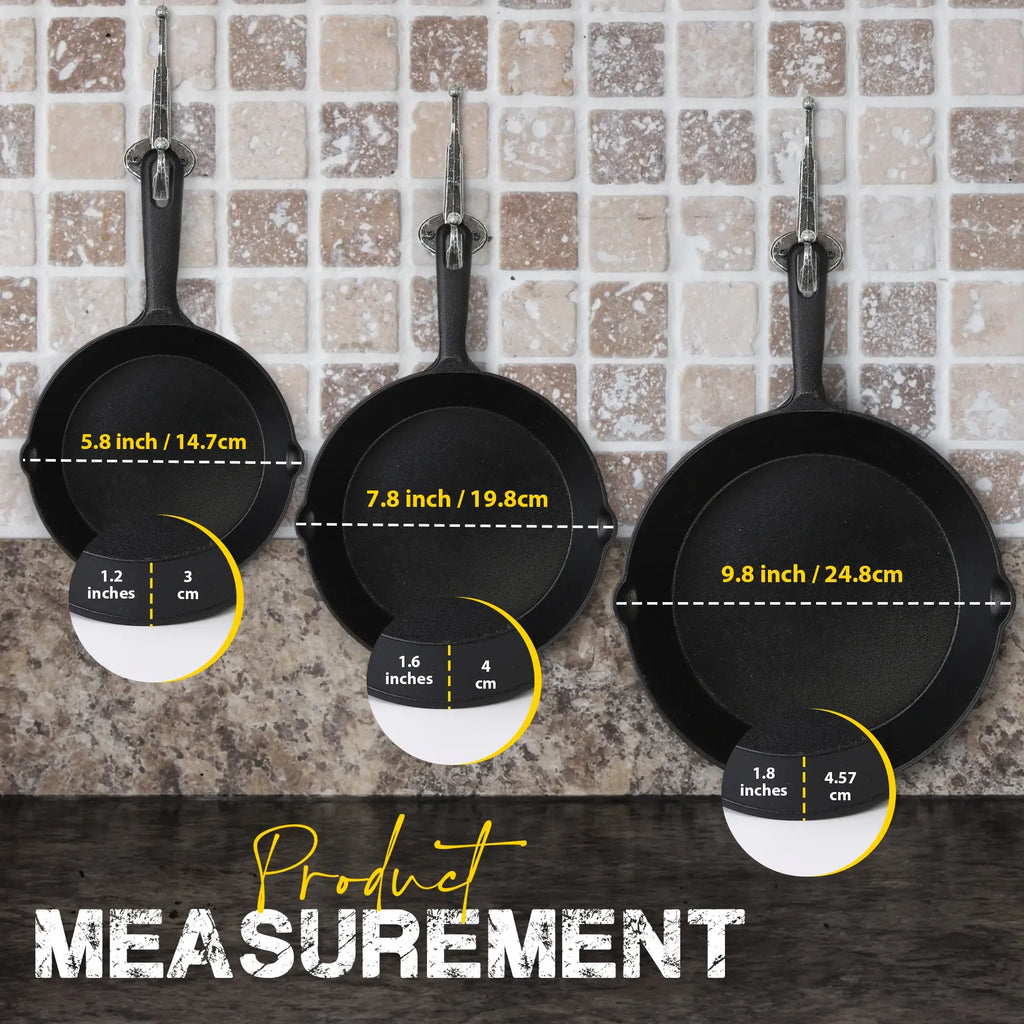 Utopia Kitchen 3-Piece Black Cast Iron Skillet Set - Pre-Seasoned Heavy Duty Pans (6",8",10") - Oven-Safe Kitchen Supplies Bundle Cookware Sets - Stove, Grill Safe Cast Iron Pots