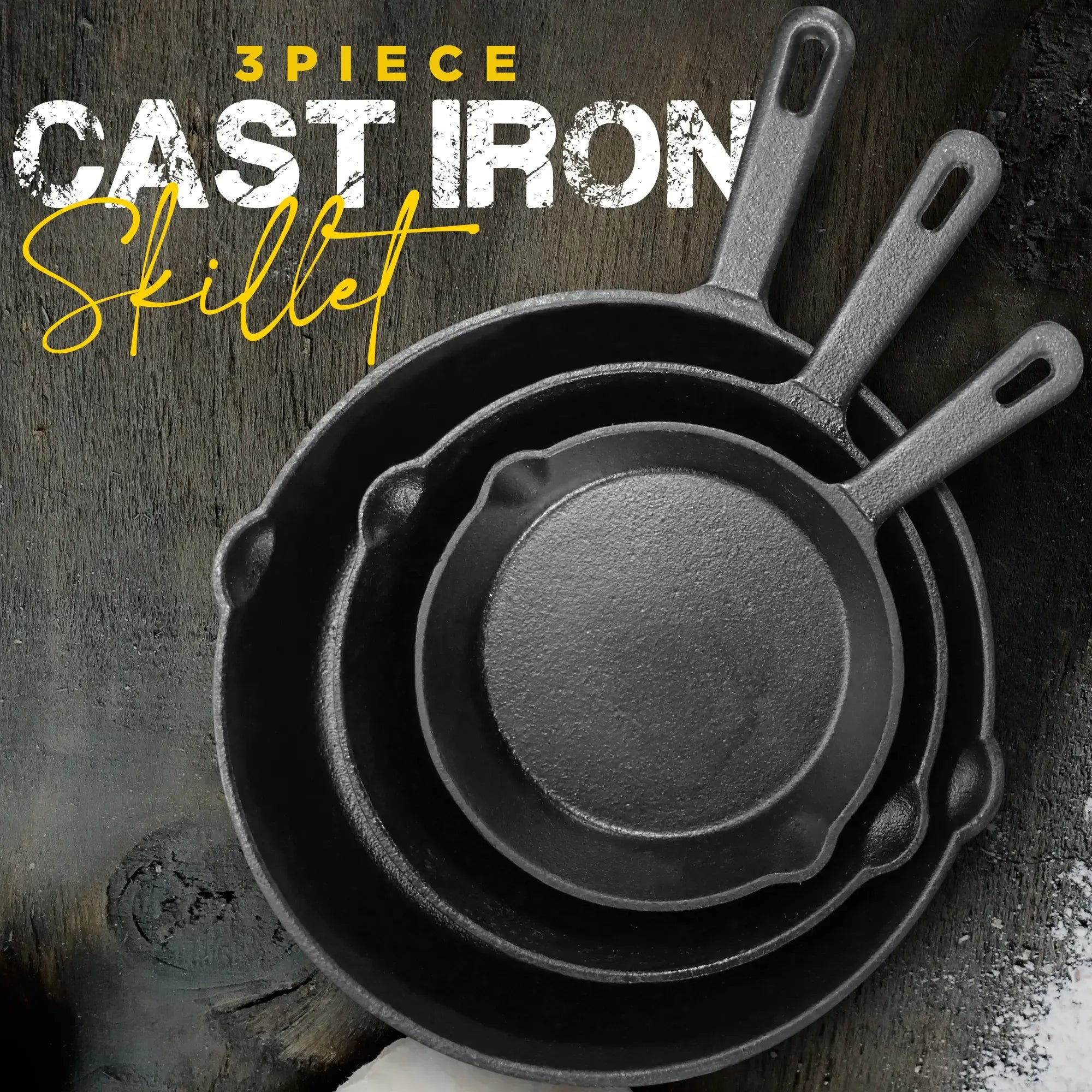 Utopia Kitchen 3-Piece Black Cast Iron Skillet Set - Pre-Seasoned Heavy Duty Pans (6",8",10") - Oven-Safe Kitchen Supplies Bundle Cookware Sets - Stove, Grill Safe Cast Iron Pots