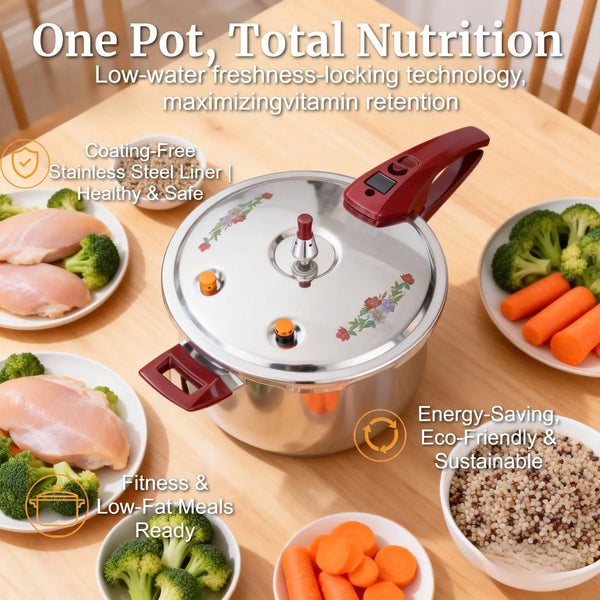 HCX Stainless Steel Button-Lock Pressure Cooker 20cm5L/22cm6L Safe Stylish for Home Cooking with Dual Valves & Anti-Clog Filter