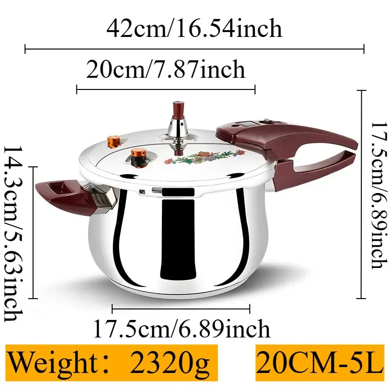 HCX Stainless Steel Button-Lock Pressure Cooker 20cm5L/22cm6L Safe Stylish for Home Cooking with Dual Valves & Anti-Clog Filter