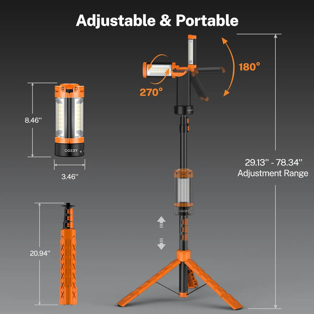[Father's Day Gift]OGERY 10000/18000mAh Camping Light with  Remote Control & Power Bank - Rechargeable 2200 Lumens Dimmable Work Light, Emergency Light & Detachable Tripod (1.75-6.5 Ft) for Outdoor, Hiking, Home & Emergency summerwins
