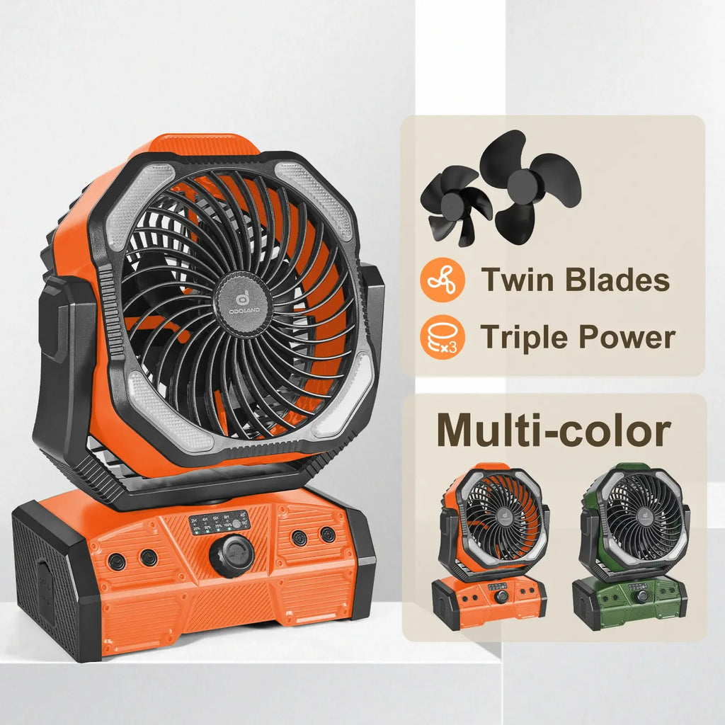 Odoland 40000mAh Camping Fan with LED Light, Battery Operated Oscillating Desk Fan with Remote & Hook, Rechargeable Outdoor Tent Fan with Timer for Hurricane Power Outage Travel Jobsite RV Emergency
