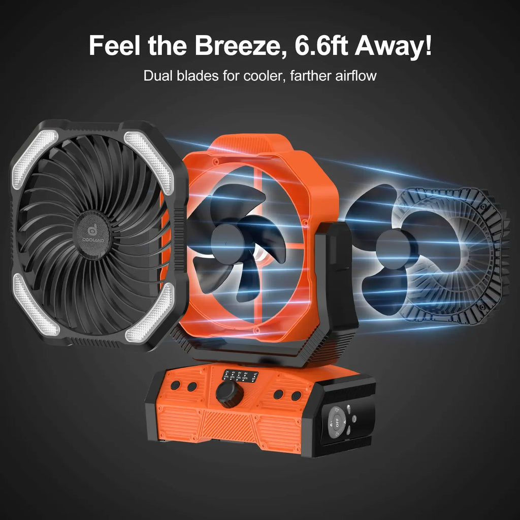 Odoland 40000mAh Camping Fan with LED Light, Battery Operated Oscillating Desk Fan with Remote & Hook, Rechargeable Outdoor Tent Fan with Timer for Hurricane Power Outage Travel Jobsite RV Emergency