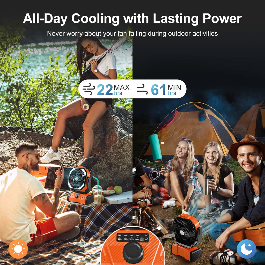 Odoland 40000mAh Camping Fan with LED Light, Battery Operated Oscillating Desk Fan with Remote & Hook, Rechargeable Outdoor Tent Fan with Timer for Hurricane Power Outage Travel Jobsite RV Emergency