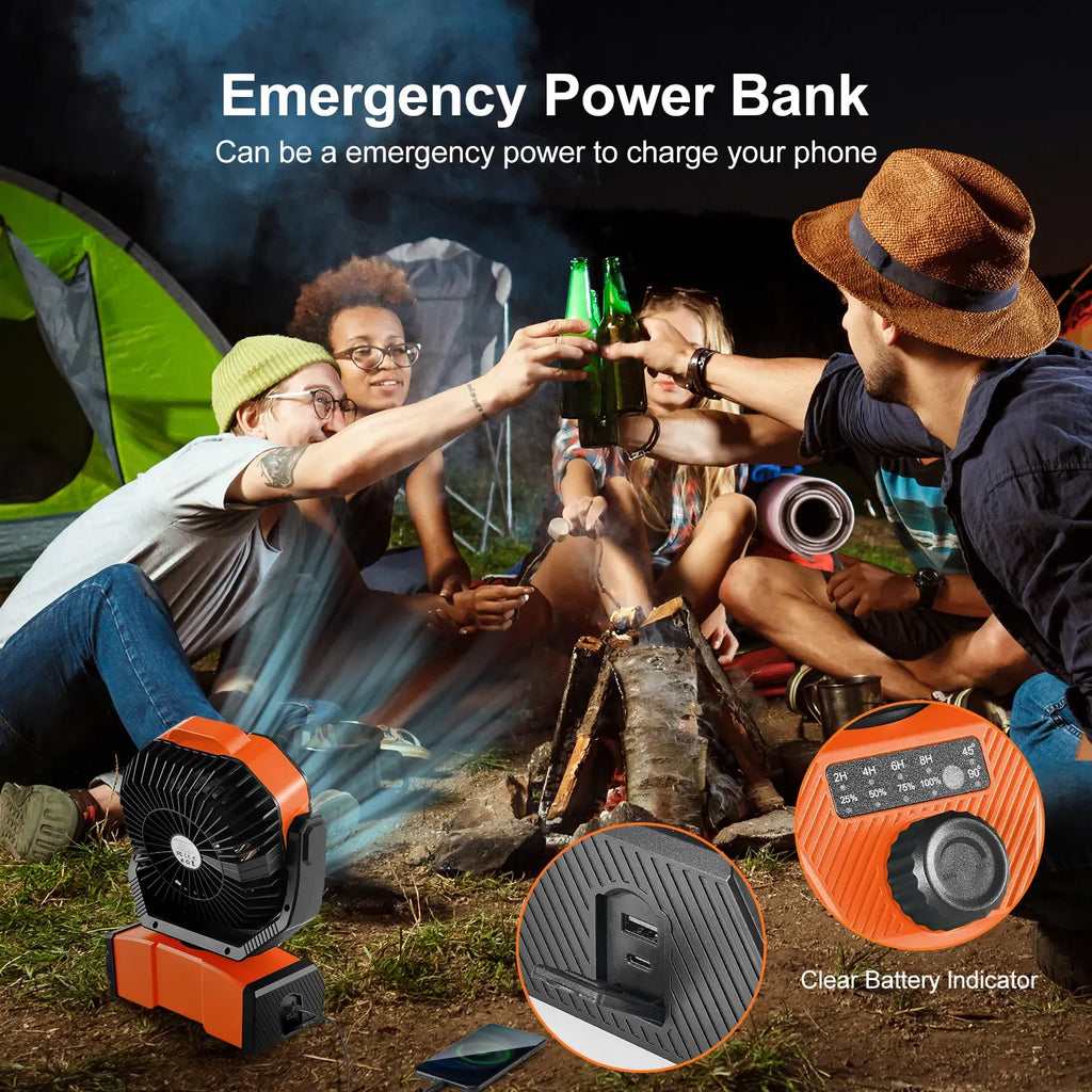 Odoland 40000mAh Camping Fan with LED Light, Battery Operated Oscillating Desk Fan with Remote & Hook, Rechargeable Outdoor Tent Fan with Timer for Hurricane Power Outage Travel Jobsite RV Emergency