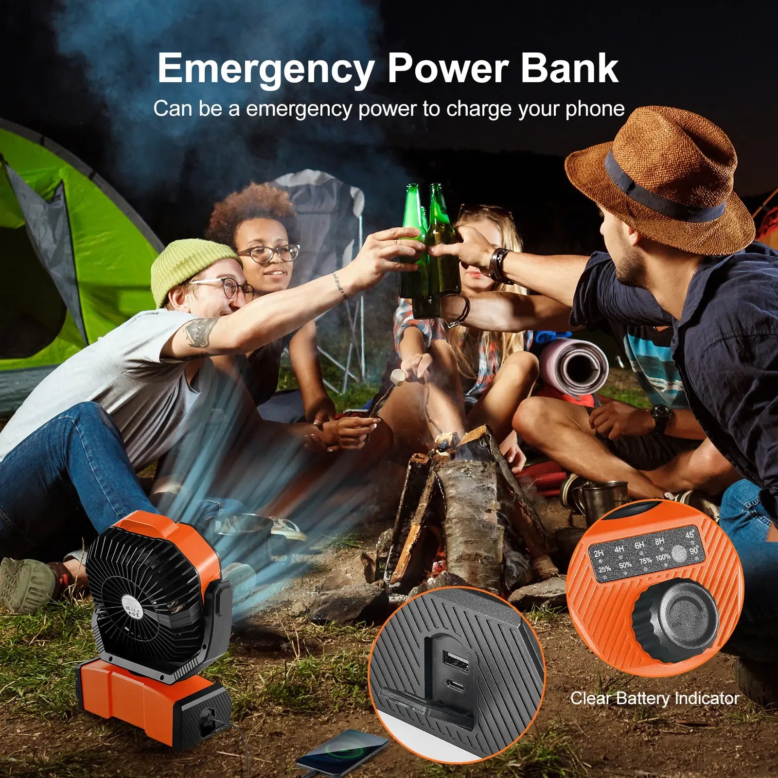 Odoland 40000mAh Camping Fan with LED Light, Battery Operated Oscillating Desk Fan with Remote & Hook, Rechargeable Outdoor Tent Fan with Timer for Hurricane Power Outage Travel Jobsite RV Emergency