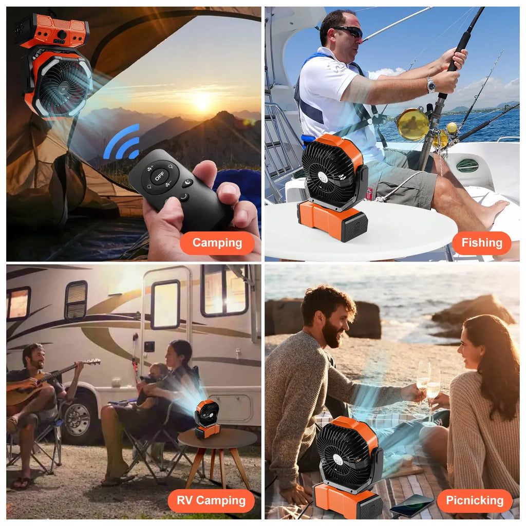 Odoland 40000mAh Camping Fan with LED Light, Battery Operated Oscillating Desk Fan with Remote & Hook, Rechargeable Outdoor Tent Fan with Timer for Hurricane Power Outage Travel Jobsite RV Emergency