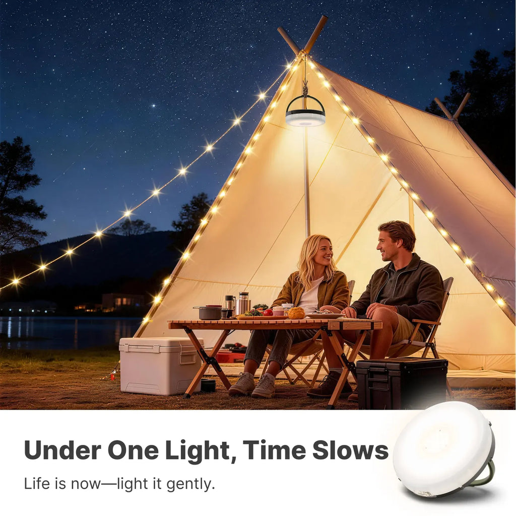 OGERY Solar Camping String Lights, 5400mAh 49.2Ft Retractable LED String Lights, Solar & Battery Powered, Waterproof Emergency Outdoor Lights