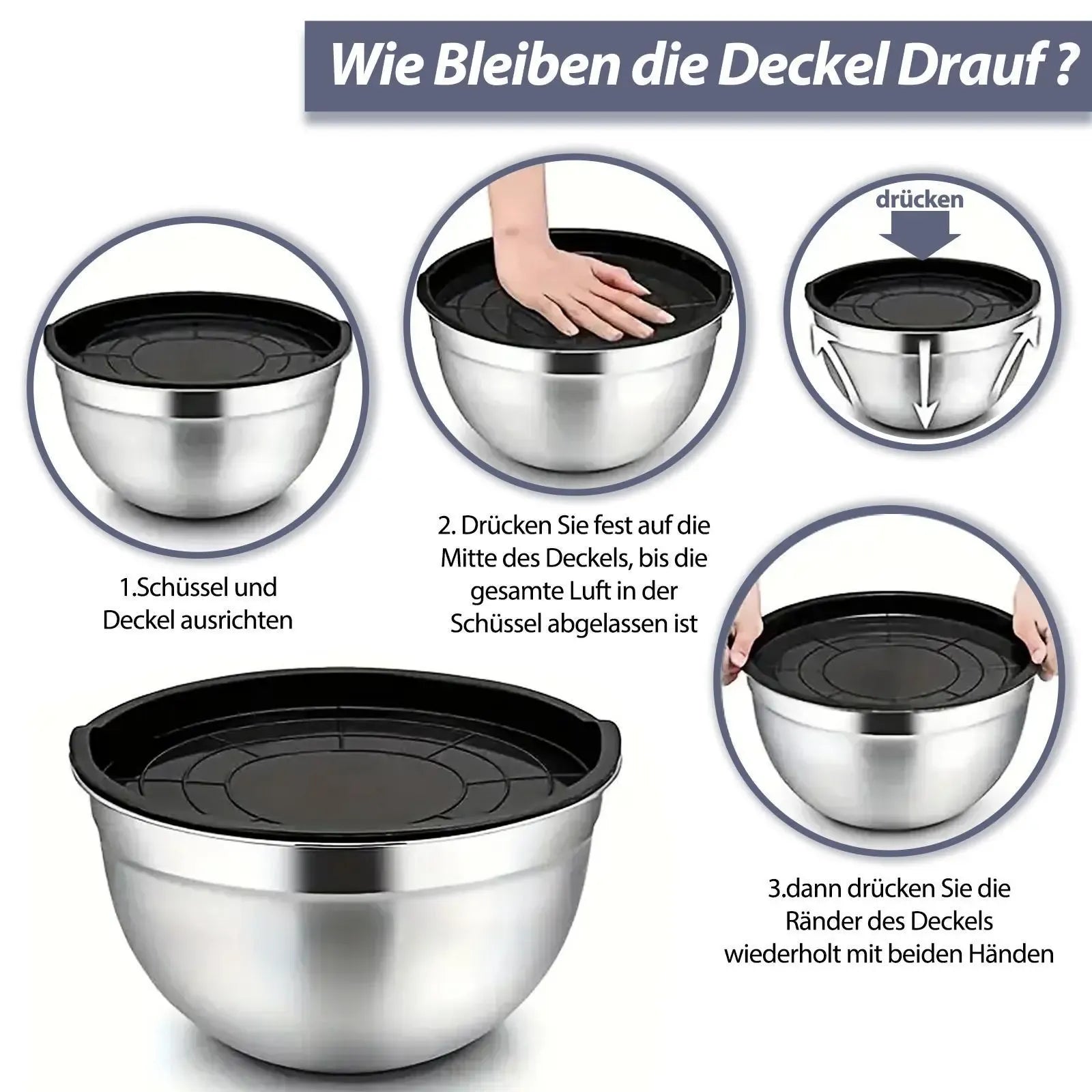 21-Piece Mixing Bowls Set with Airtight Lids – 7 Stainless Steel Kitchen Bowls , 3 Grater Attachments, Multifunctional , Perfect for Baking & Serving
