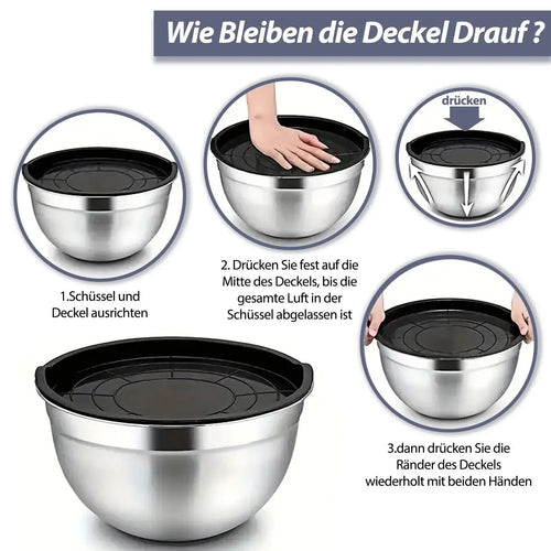 21-Piece Mixing Bowls Set with Airtight Lids – 7 Stainless Steel Kitchen Bowls , 3 Grater Attachments, Multifunctional , Perfect for Baking & Serving