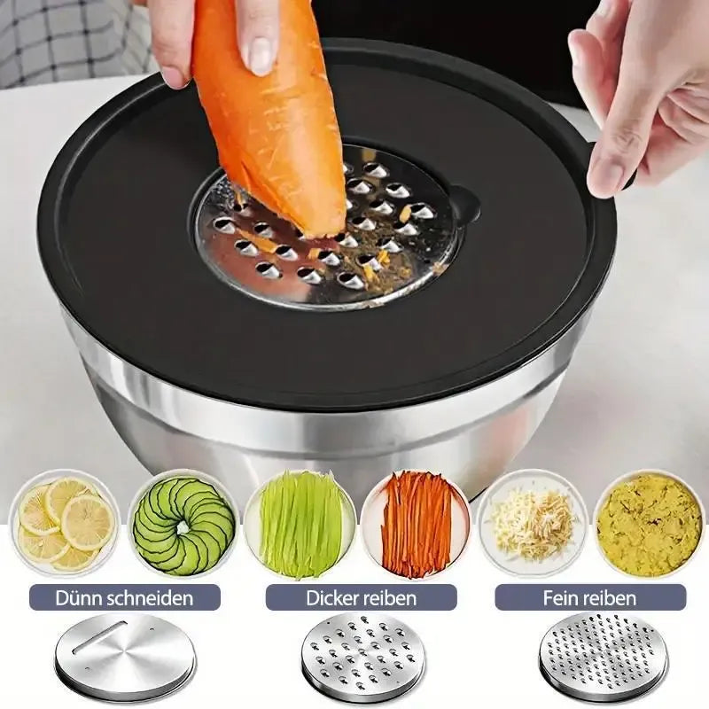 21-Piece Mixing Bowls Set with Airtight Lids – 7 Stainless Steel Kitchen Bowls , 3 Grater Attachments, Multifunctional , Perfect for Baking & Serving