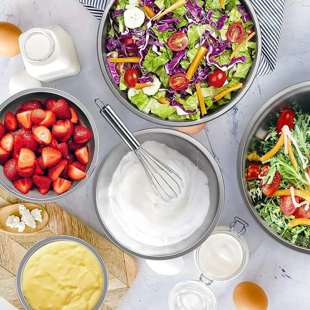 21-Piece Mixing Bowls Set with Airtight Lids – 7 Stainless Steel Kitchen Bowls , 3 Grater Attachments, Multifunctional , Perfect for Baking & Serving