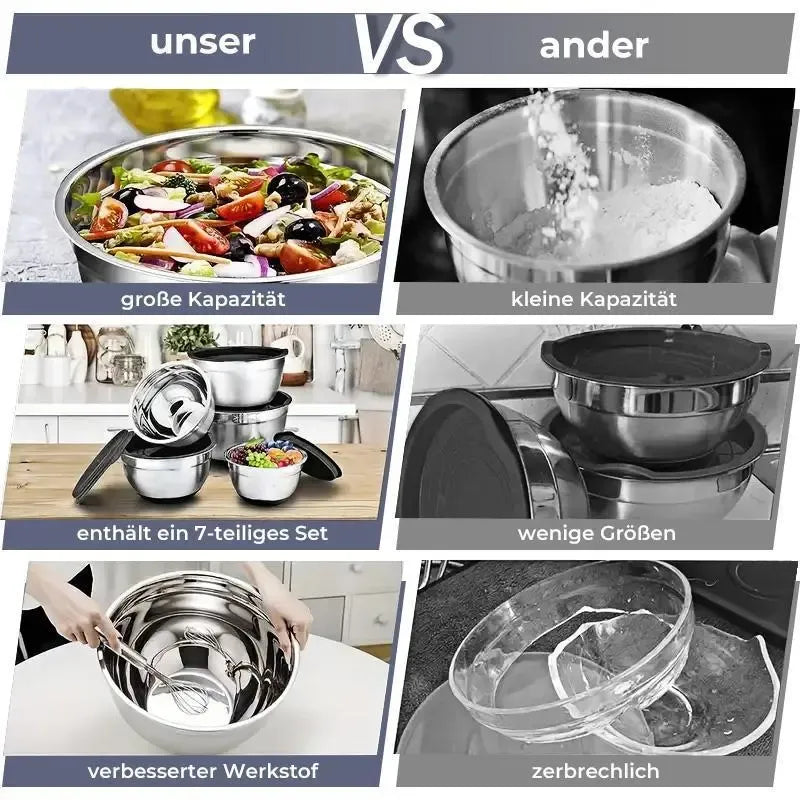 21-Piece Mixing Bowls Set with Airtight Lids – 7 Stainless Steel Kitchen Bowls , 3 Grater Attachments, Multifunctional , Perfect for Baking & Serving
