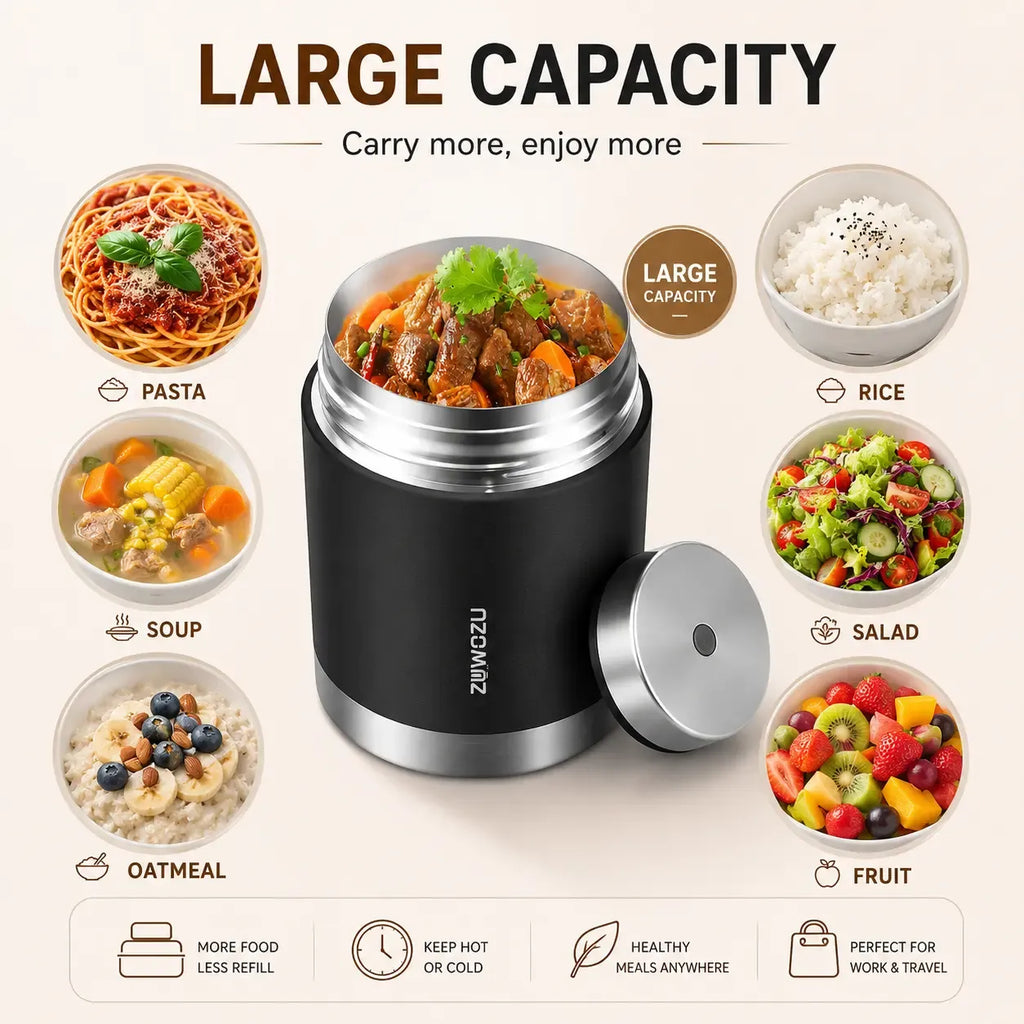 ZUWOZU 20/27/33/40oz Vacuum Insulated Food Jar for Hot & Cold Food, Wide Mouth Leak-Proof Soup Container with Spoon and Fork, Stainless Steel Thermal Lunch Box & Food Container for Adults, Ideal Gift for Office, Travel, Outdoor Daily Use