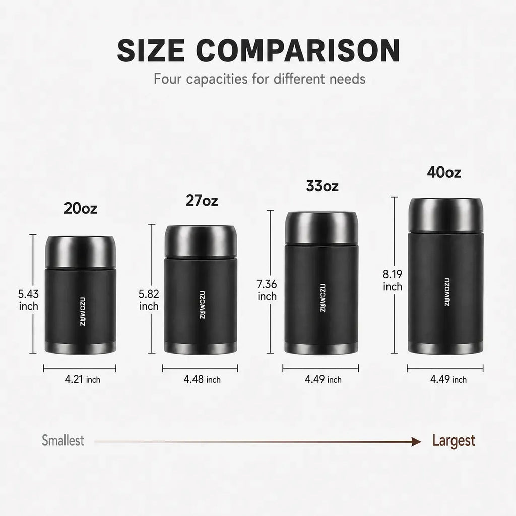 ZUWOZU 20/27/33/40oz Vacuum Insulated Food Jar for Hot & Cold Food, Wide Mouth Leak-Proof Soup Container with Spoon and Fork, Stainless Steel Thermal Lunch Box & Food Container for Adults, Ideal Gift for Office, Travel, Outdoor Daily Use