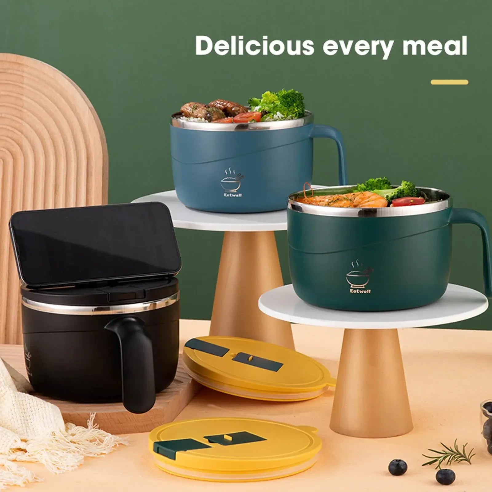 1200 ml Large-Capacity Instant Noodle Bowl, Bowl With Lid, Multi-Purpose Anti-Scald Instant Noodle Pot, Tableware for Home, Office and Dormitory, Microwave Noodle Bowl, Instant Noodles Bowl, Summer Father's Day Gift #GLOBAL PICKS