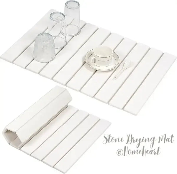 Large Diatomaceous Earth Dish Drying Mat - 24" × 16"  for Kitchen Counter, Super Absorbent, Heat Resistant Dish Drying Mats, Eco-Friendly Diatomaceous Earth Stone Rack Tableware Mat ( White Marble) Coasters Stainless Steel Kitchenware