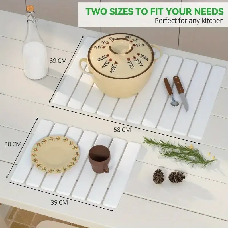 Large Diatomaceous Earth Dish Drying Mat - 24" × 16"  for Kitchen Counter, Super Absorbent, Heat Resistant Dish Drying Mats, Eco-Friendly Diatomaceous Earth Stone Rack Tableware Mat ( White Marble) Coasters Stainless Steel Kitchenware