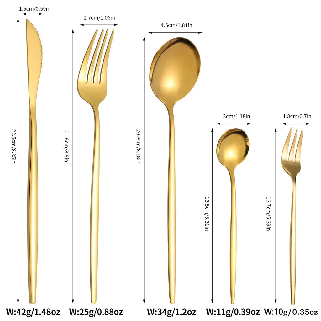 Stainless Steel Gold Cutlery Set, 30pcs/set Cutlery Service Kits Mirror-Polished Flatware Service for 6, Includes Dinner Knives, Dinner Spoons, Dinner Forks, Teaspoons and Tea Forks, Durable and Dishwasher Safe, Gold Dinnerware Sets