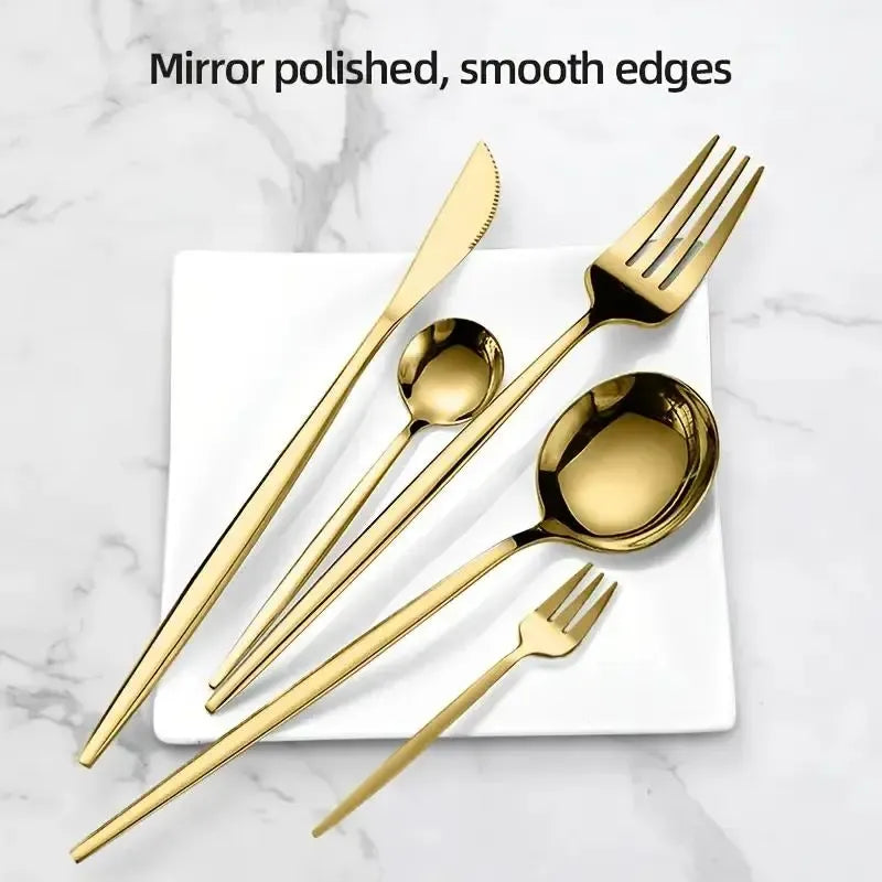 Stainless Steel Gold Cutlery Set, 30pcs/set Cutlery Service Kits Mirror-Polished Flatware Service for 6, Includes Dinner Knives, Dinner Spoons, Dinner Forks, Teaspoons and Tea Forks, Durable and Dishwasher Safe, Gold Dinnerware Sets