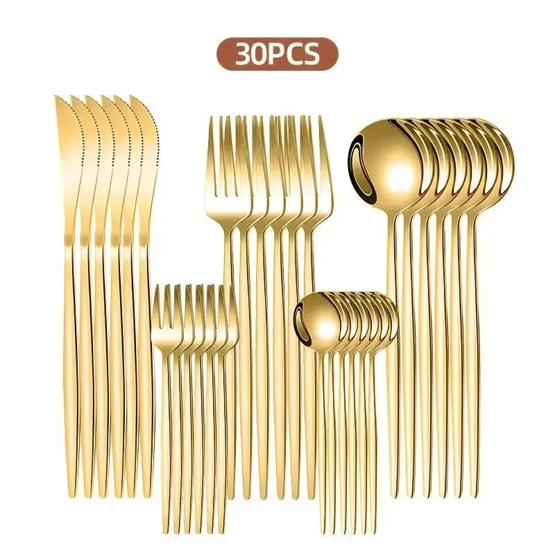 Stainless Steel Gold Cutlery Set, 30pcs/set Cutlery Service Kits Mirror-Polished Flatware Service for 6, Includes Dinner Knives, Dinner Spoons, Dinner Forks, Teaspoons and Tea Forks, Durable and Dishwasher Safe, Gold Dinnerware Sets