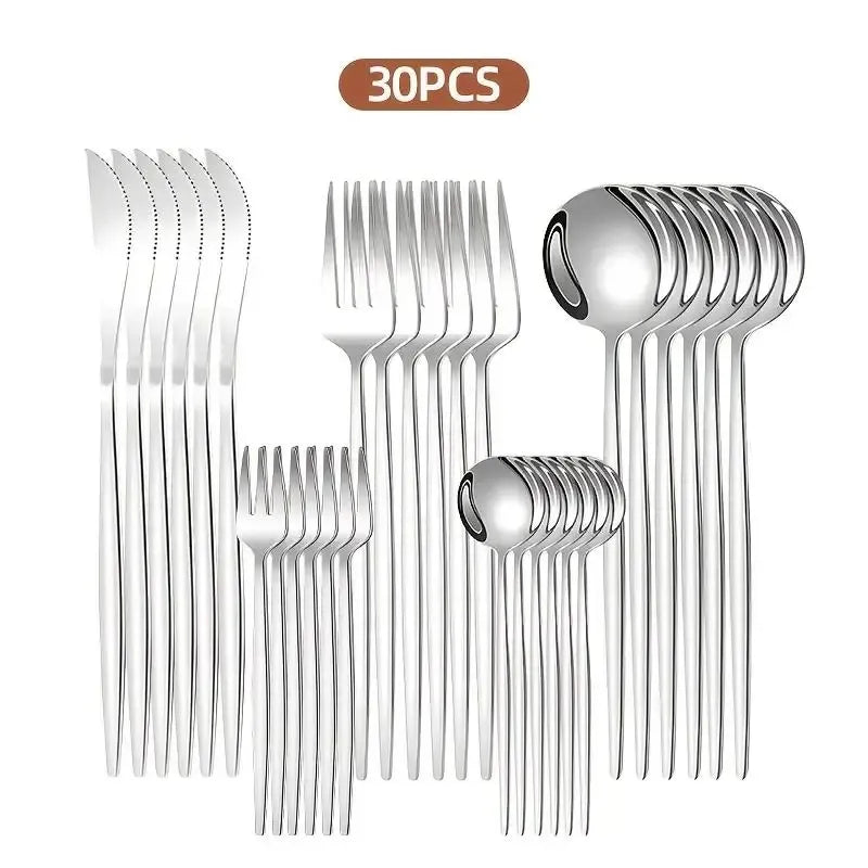 Stainless Steel Gold Cutlery Set, 30pcs/set Cutlery Service Kits Mirror-Polished Flatware Service for 6, Includes Dinner Knives, Dinner Spoons, Dinner Forks, Teaspoons and Tea Forks, Durable and Dishwasher Safe, Gold Dinnerware Sets