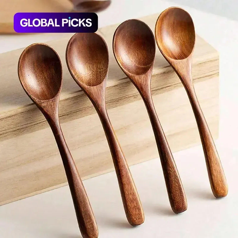Natural Wooden Spoon Set, 4/6 Counts Durable Eco‑Friendly Long-Handle Cooking Spoons in Multiple Sizes for Kitchen Cooking, Baking and Serving Kitchen Cooking Accessories, Kitchen Utensils Tool Wooden Cooking Tools #GLOBAL PICKS