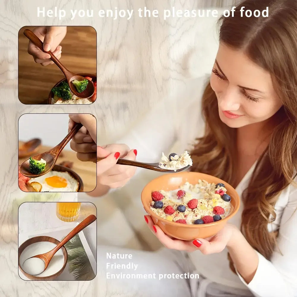Natural Wooden Spoon Set, 4/6 Counts Durable Eco‑Friendly Long-Handle Cooking Spoons in Multiple Sizes for Kitchen Cooking, Baking and Serving Kitchen Cooking Accessories, Kitchen Utensils Tool Wooden Cooking Tools #GLOBAL PICKS