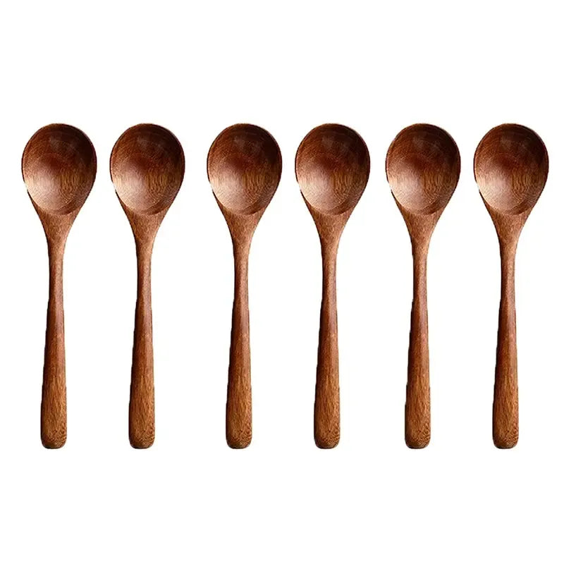 Natural Wooden Spoon Set, 4/6 Counts Durable Eco‑Friendly Long-Handle Cooking Spoons in Multiple Sizes for Kitchen Cooking, Baking and Serving Kitchen Cooking Accessories, Kitchen Utensils Tool Wooden Cooking Tools #GLOBAL PICKS