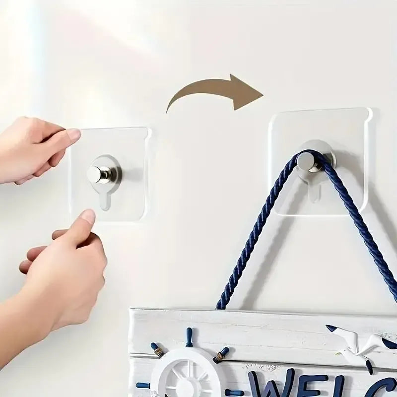 Wall-Mounted Hooks (10pcs), Punch-Free Self-Adhesive Picture Frame & Painting Hooks, Traceless Stick Hooks for Kitchen & Bathroom, Wall Mount Acrylic, Room Organization Products