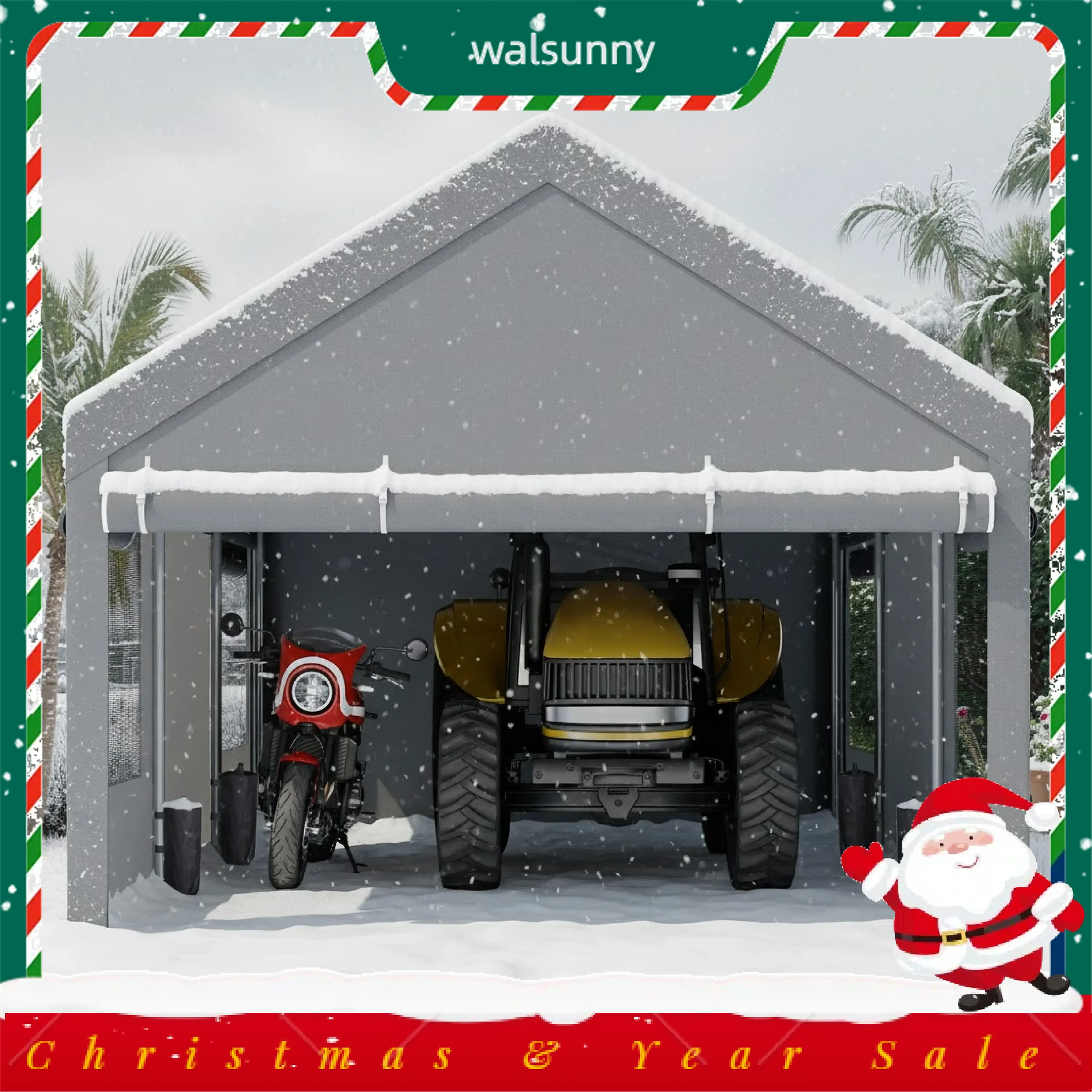 Walsunny Carport 12x20ft Outdoor Car Canopy Portable Garage, Heavy Duty Shed Tent Port with Roll-up Ventilated Windows & Removable Sidewalls Shelter Storage Vehicle Party Moisture Prevention for Camp, Farm, Tool, Grey, Khaki, White,Durable Pvc