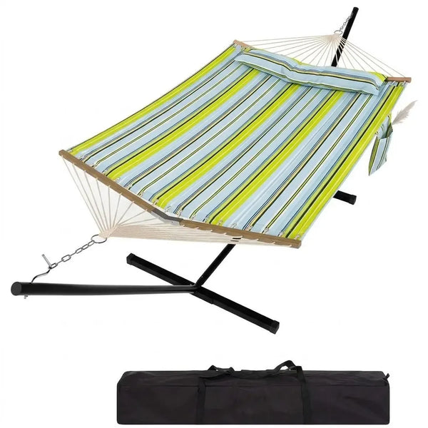 【Summer Sale】Heavy Duty Portable Double Hammock with Stand, 475 lbs Capacity, Portable Design with Balance Rope, for Patio Backyard Garden Beach, Summer Vibe, Backyard Hammock, Outdoor Patio Furniture