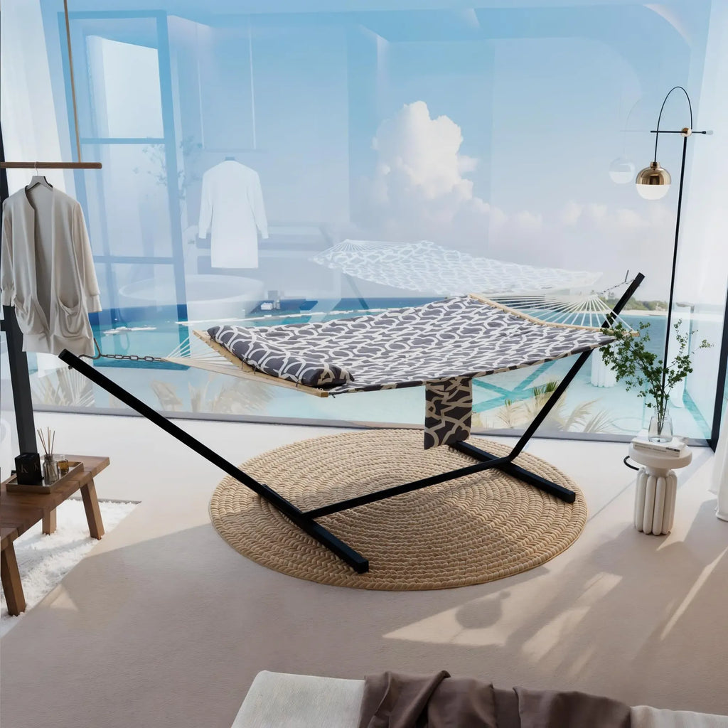 【Summer Sale】Heavy Duty Portable Double Hammock with Stand, 475 lbs Capacity, Portable Design with Balance Rope, for Patio Backyard Garden Beach, Summer Vibe, Backyard Hammock, Outdoor Patio Furniture