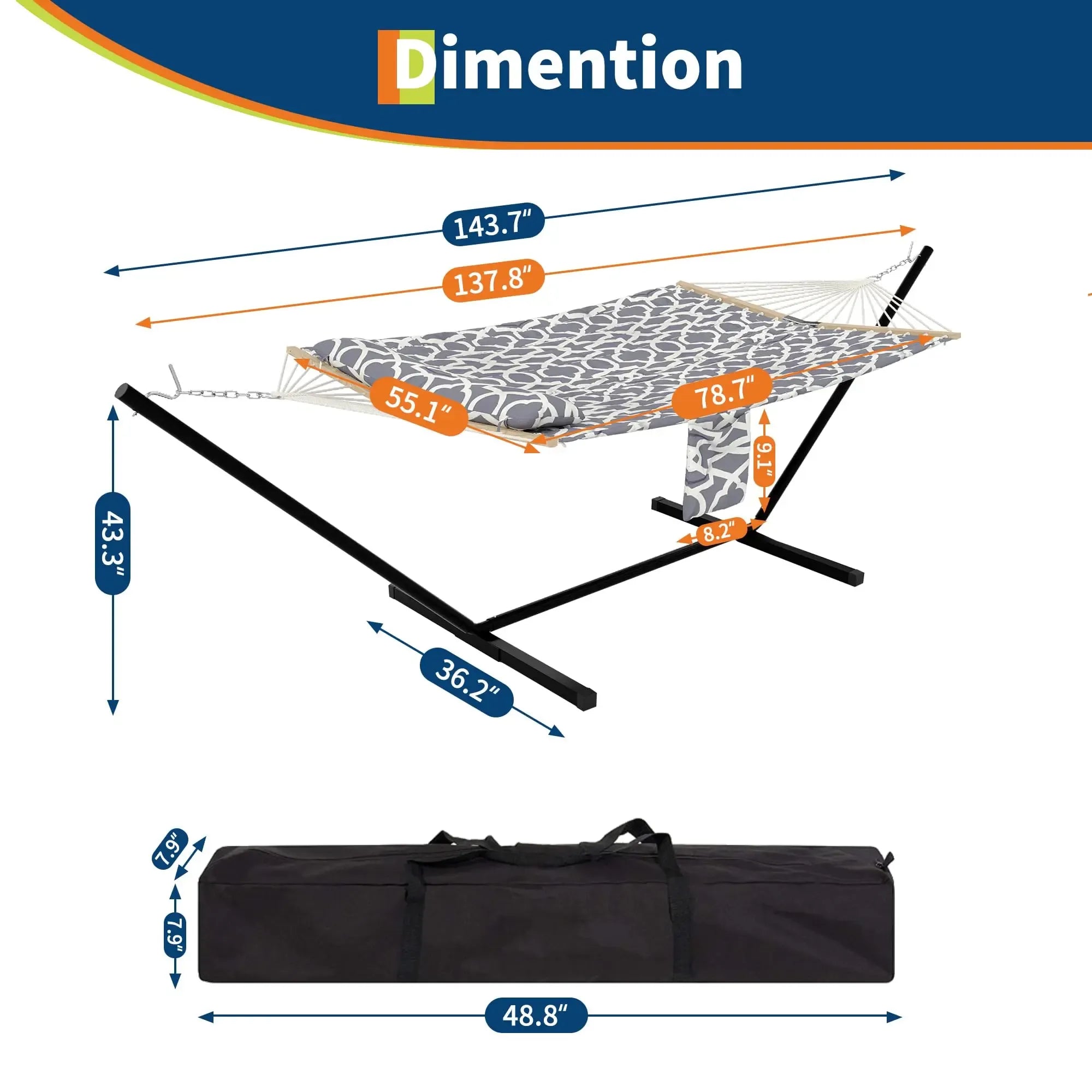 【Summer Sale】Heavy Duty Portable Double Hammock with Stand, 475 lbs Capacity, Portable Design with Balance Rope, for Patio Backyard Garden Beach, Summer Vibe, Backyard Hammock, Outdoor Patio Furniture