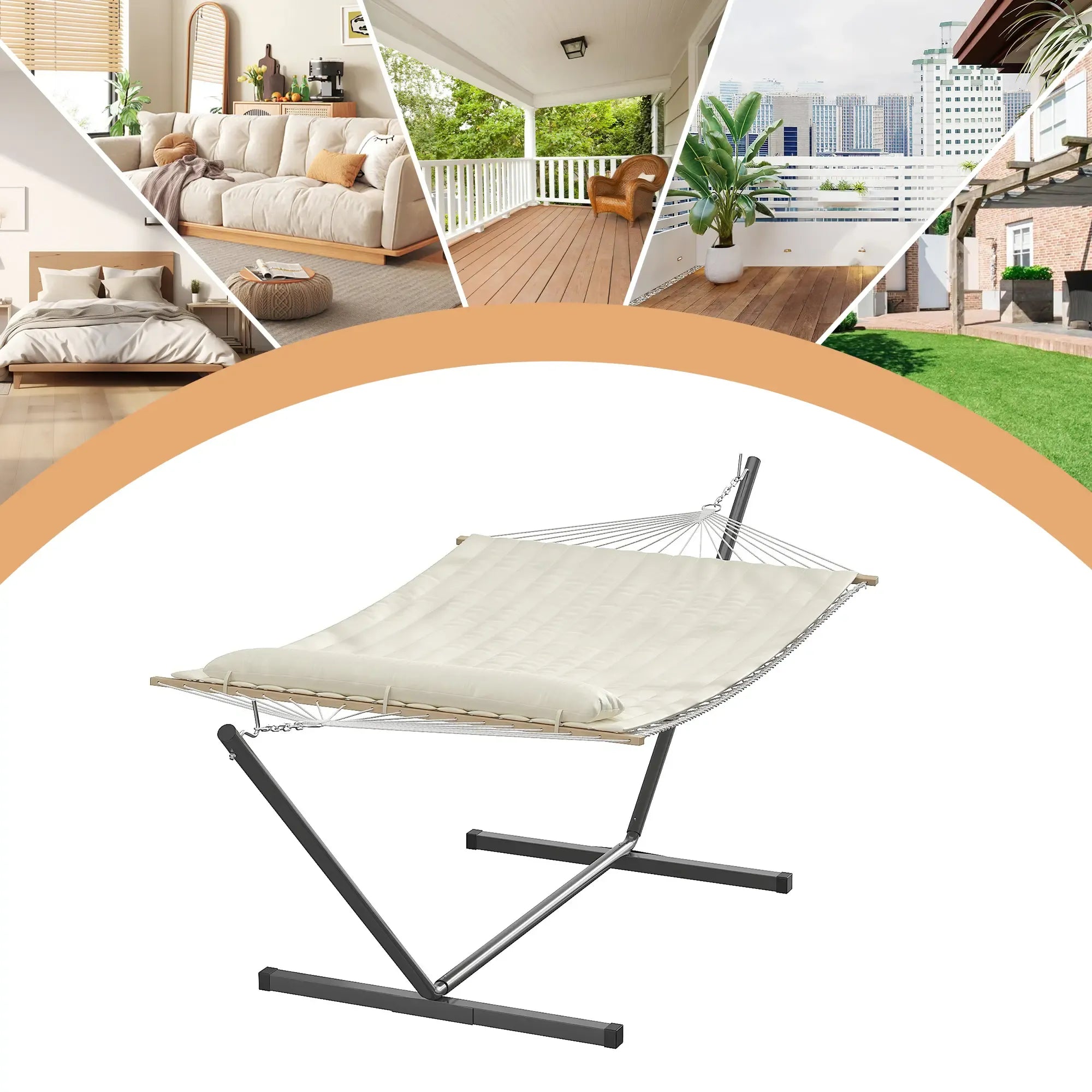 [Summer Sale] Heavy-Duty Portable Double Hammock for Two with Pillow & Adjustable Steel Stand, 475 lbs Capacity, for Outdoor Patios, Gardens, Beaches, and Backyards—Perfect for Summer Vibes, Backyard Hammocks, and Outdoor Patio Furniture