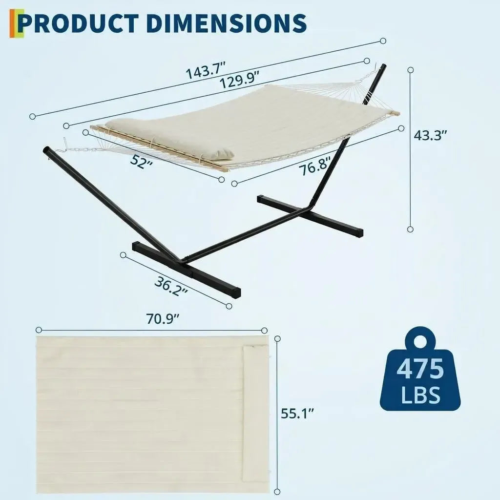 [Summer Sale] Heavy-Duty Portable Double Hammock for Two with Pillow & Adjustable Steel Stand, 475 lbs Capacity, for Outdoor Patios, Gardens, Beaches, and Backyards—Perfect for Summer Vibes, Backyard Hammocks, and Outdoor Patio Furniture