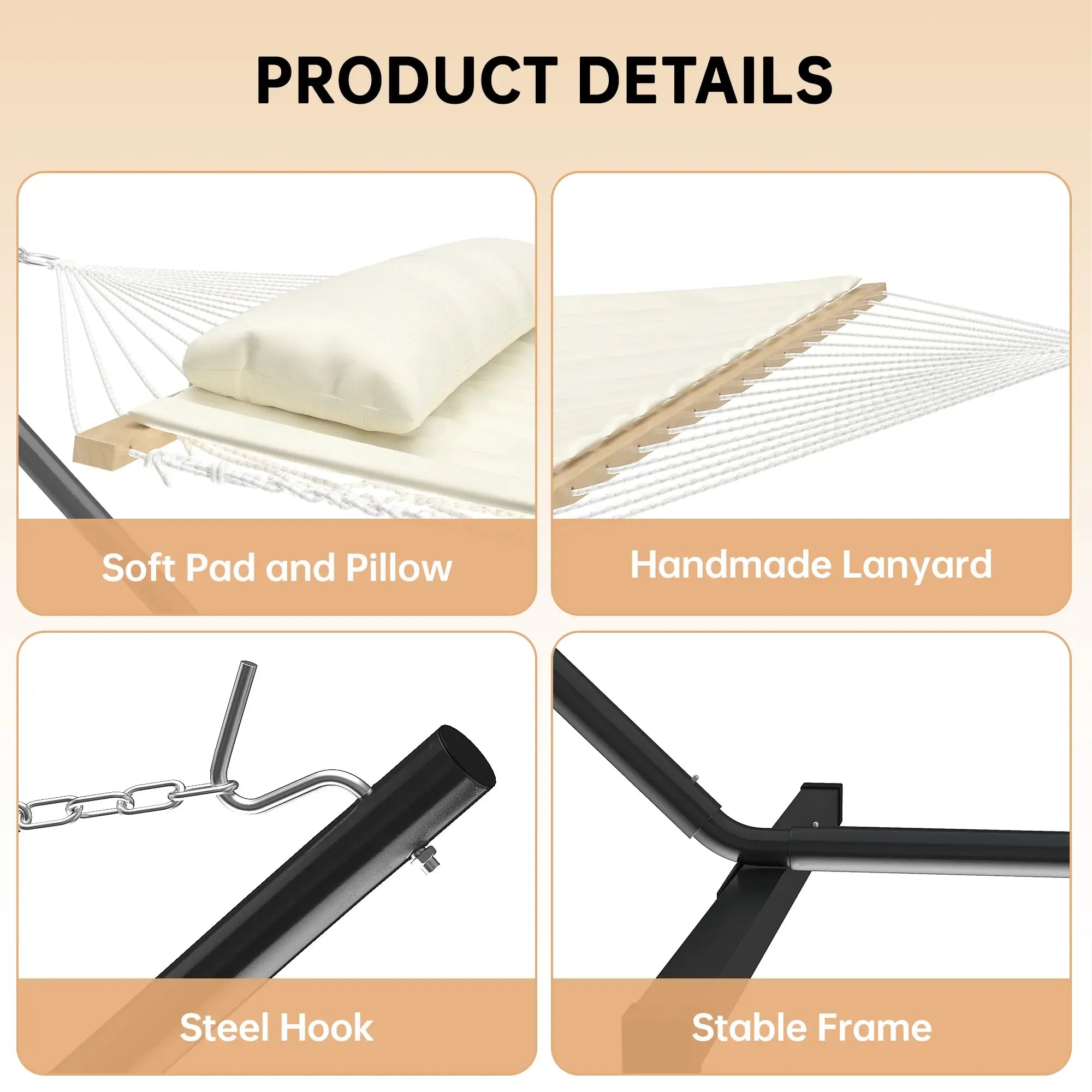 [Summer Sale] Heavy-Duty Portable Double Hammock for Two with Pillow & Adjustable Steel Stand, 475 lbs Capacity, for Outdoor Patios, Gardens, Beaches, and Backyards—Perfect for Summer Vibes, Backyard Hammocks, and Outdoor Patio Furniture