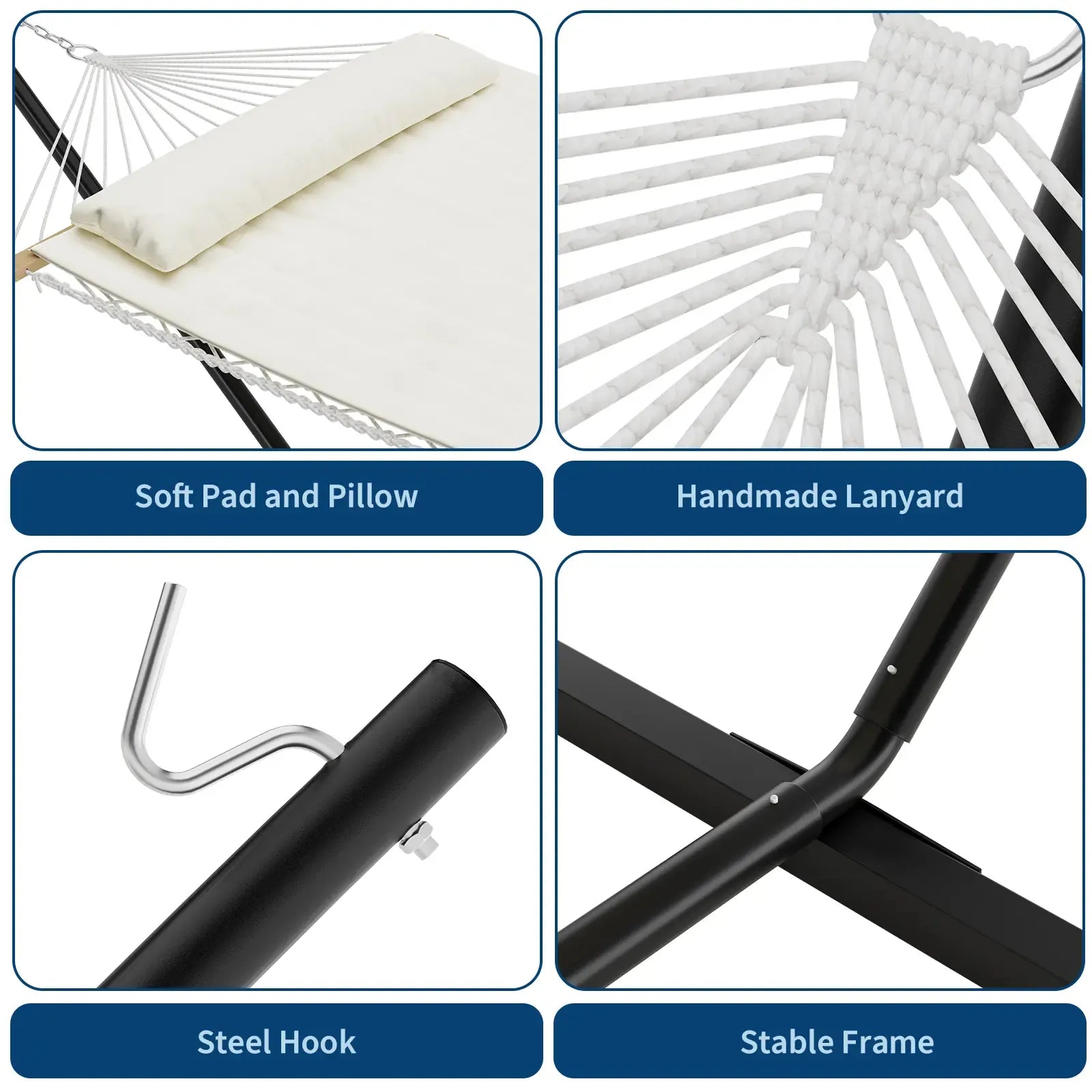 [Summer Sale] Heavy-Duty Portable Double Hammock for Two with Pillow & Adjustable Steel Stand, 475 lbs Capacity, for Outdoor Patios, Gardens, Beaches, and Backyards—Perfect for Summer Vibes, Backyard Hammocks, and Outdoor Patio Furniture